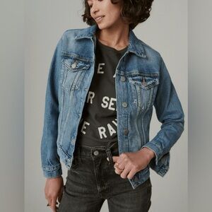 Lucky Brand Tomboy Trucker Denim Jean Jacket S Distressed Streetwear coquette